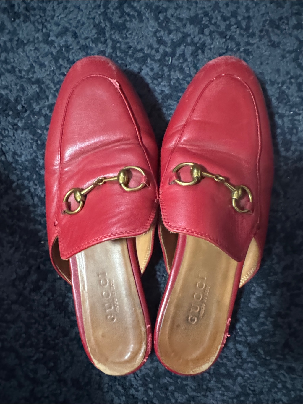 Gucci Red Leather Horsebit Slip-On Mules